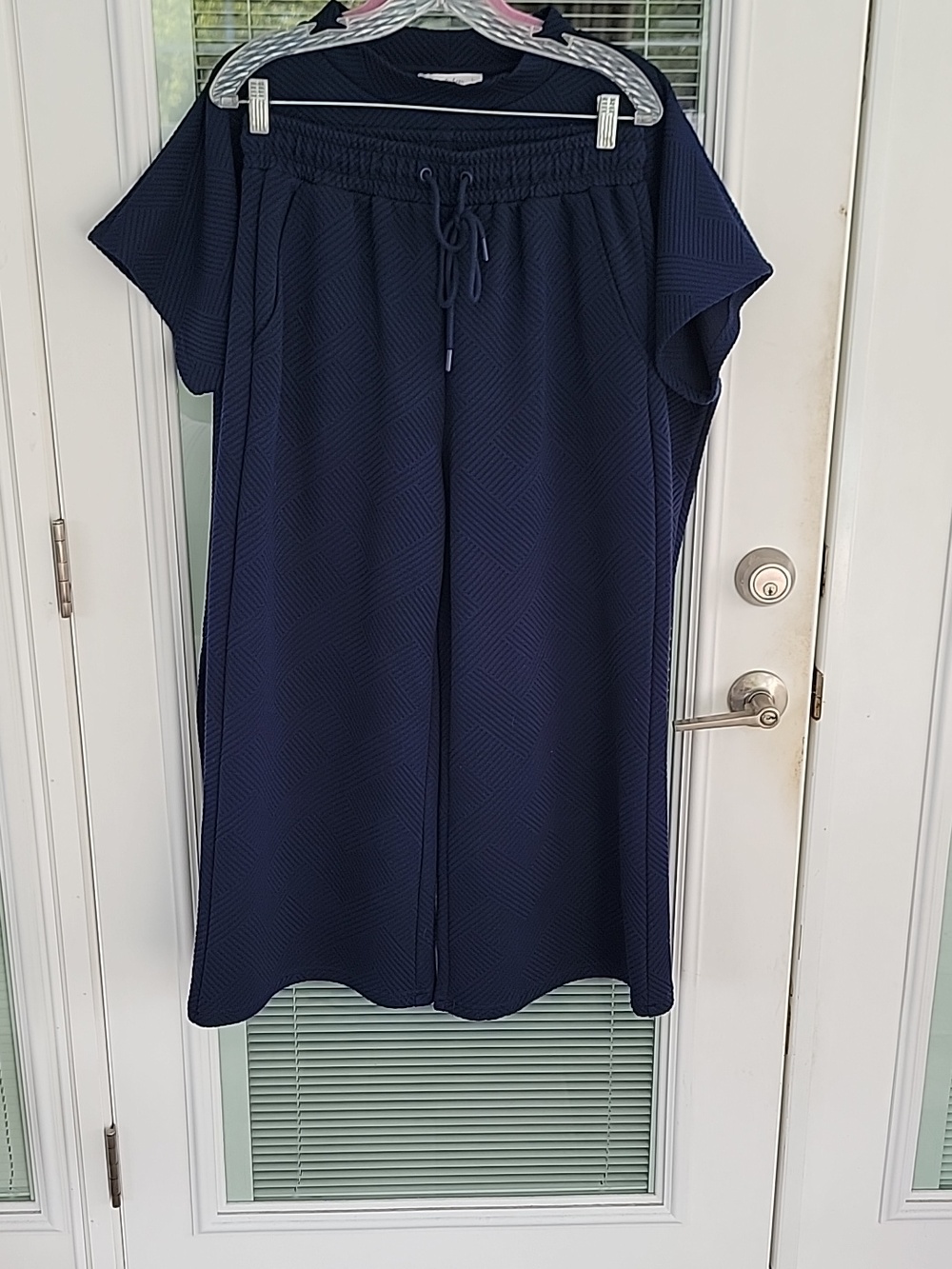 See And Be Seen Textured Duo Women's Lounge Set Navy Blue Sz L Relaxed Fit - Picture 3 of 16